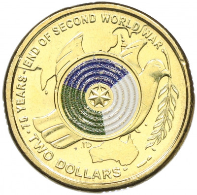 2 доллара 2020 года Австралия «75 лет окончанию Второй мировой войны»