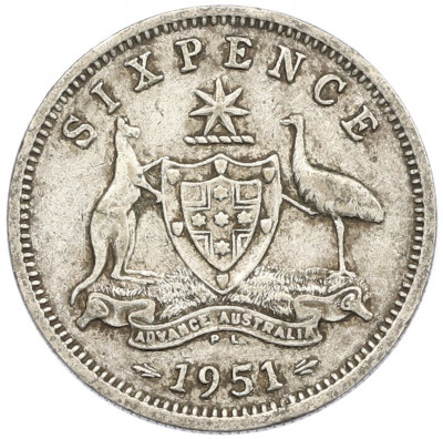 6 пенсов 1951 года PL Австралия