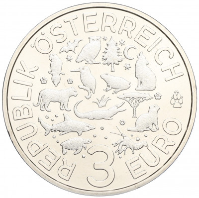 3 евро 2018 года Австрия «Животные со всего мира — Попугай»