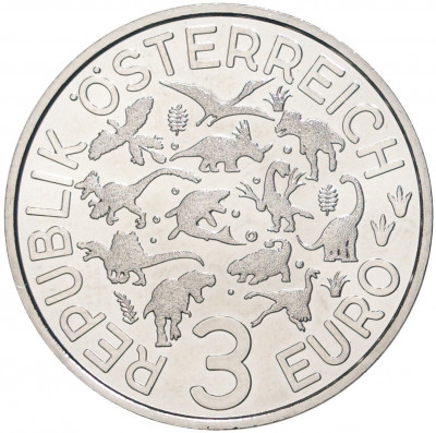 3 евро 2022 года Австрия «Супер динозавры — Микрораптор»