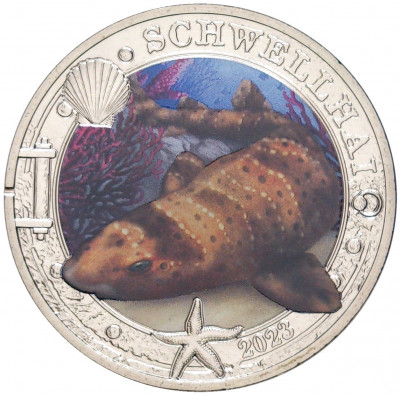 3 евро 2023 года Австрия «Светящаяся морская жизнь - Калифорнийская раздувающаяся акула»