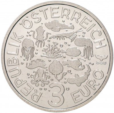 3 евро 2023 года Австрия «Светящаяся морская жизнь - Калифорнийская раздувающаяся акула»