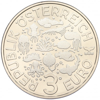 3 евро 2024 года Австрия «Светящаяся морская жизнь — Желтый скат»