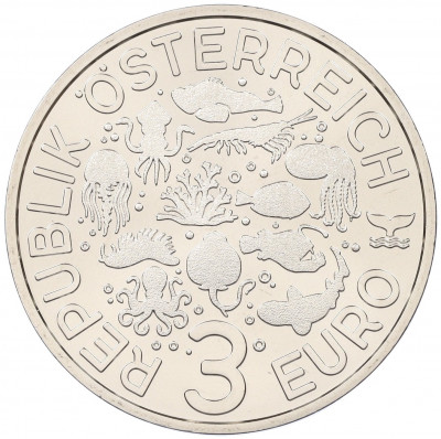 3 евро 2024 года Австрия «Светящаяся морская жизнь — Рыба-хирург»