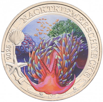 3 евро 2025 года Австрия «Светящаяся морская жизнь — Голожаберный моллюск»