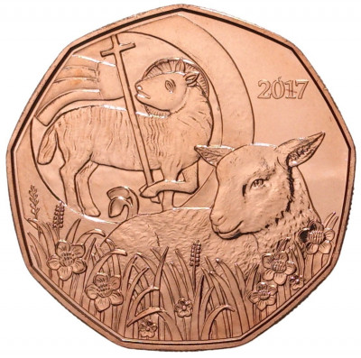 5 евро 2017 года Австрия «Пасхальный агнец»