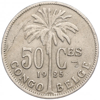 50 сантимов 1925 года Бельгийское Конго — легенда на французском (CONGO BELGE / DES BELGES)