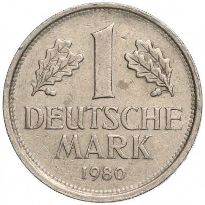 1 марка 1980 года F Западная Германия (ФРГ)