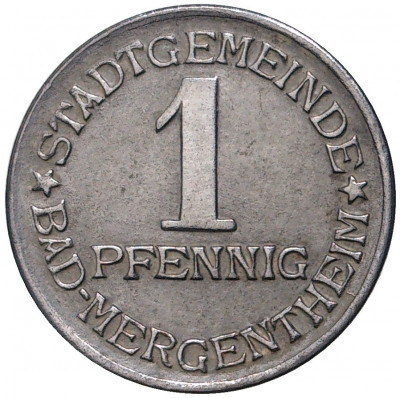 1 пфенниг 1920 года Германия — город Мергентхайм (Нотгельд)