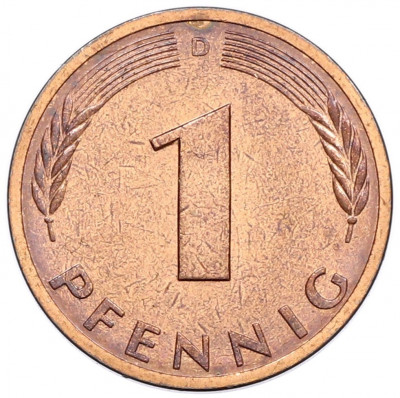 1 пфенниг 1977 года D Западная Германия (ФРГ)