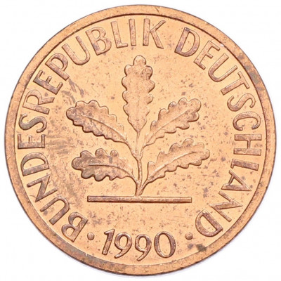1 пфенниг 1990 года D Западная Германия (ФРГ)