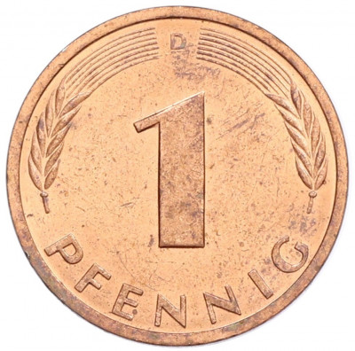 1 пфенниг 1990 года D Западная Германия (ФРГ)