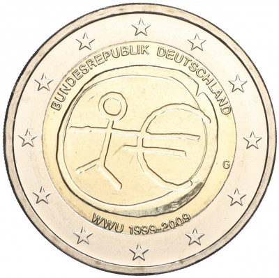 2 евро 2009 года G Германия «10 лет монетарной политики ЕС (EMU) и введения евро»