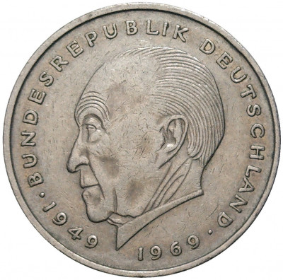 2 марки 1970 года G Западная Германия (ФРГ) «Конрад Аденауэр»