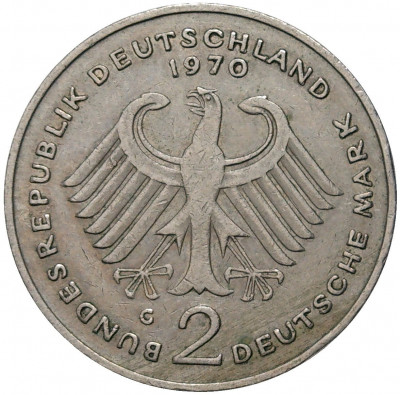 2 марки 1970 года G Западная Германия (ФРГ) «Конрад Аденауэр»