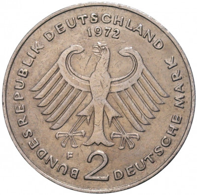 2 марки 1972 года F Западная Германия (ФРГ) «Теодор Хойс»