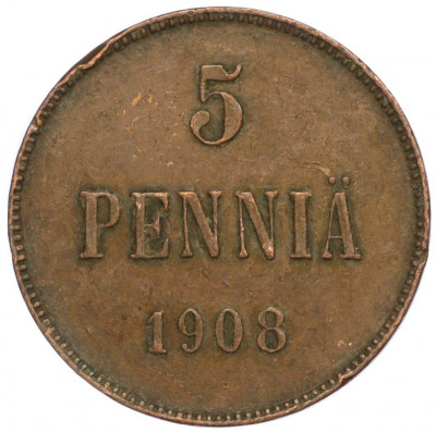 5 пенни 1908 года Русская Финляндия