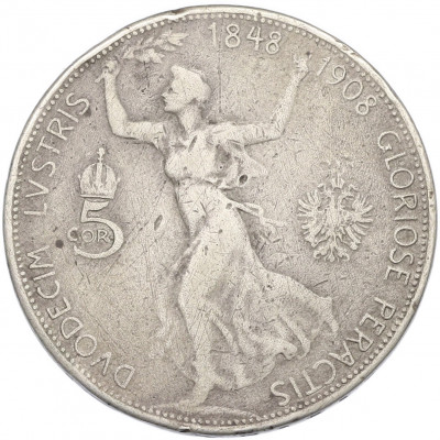 5 крон 1908 года Австрия «60 лет правлению Франца Иосифа I»