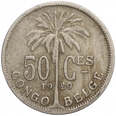 50 сантимов 1929 года Бельгийское Конго — легенда на французском (CONGO BELGE / DES BELGES)