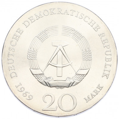 20 марок 1969 года Восточная Германия (ГДР) «220 лет со дня рождения Иоганна Вольфганга фон Гете»