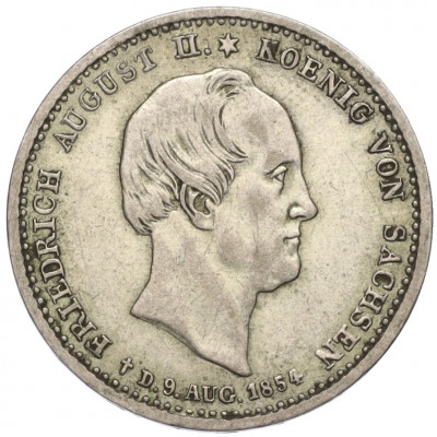 1/6 талера 1854 года Саксония «Смерть Короля Фридриха Августа II»