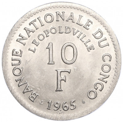 10 франков 1965 года Конго (ДРК)