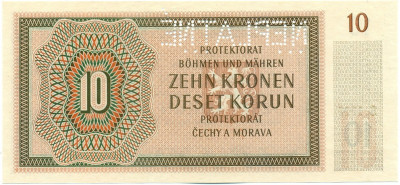 10 крон 1942 года Богемия и Моравия (ОБРАЗЕЦ — NEPLATNE)