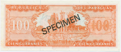 100 гуараней 1952 года Парагвай (Образец)