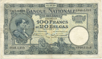 100 франков 1930 года Бельгия