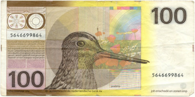 100 гульденов 1977 года Нидерланды