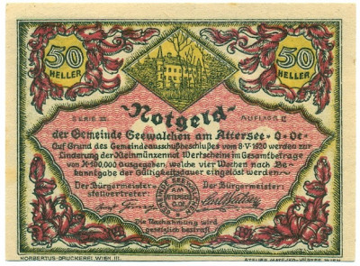 50 геллеров 1920 года Австрия — Зеевальхен-ам-Аттерзее (Нотгельд)