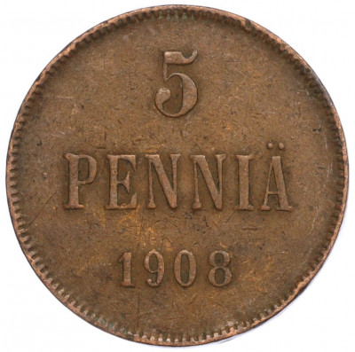 5 пенни 1908 года Русская Финляндия