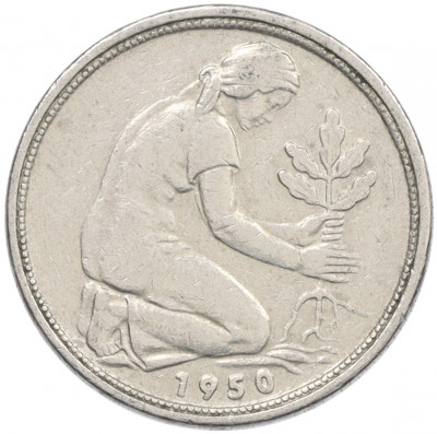 50 пфеннигов 1950 года F Западная Германия (ФРГ)