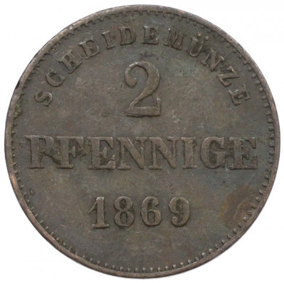 2 пфеннига 1869 года Саксен-Мейнинген