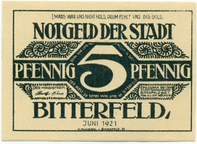 5 пфеннигов 1921 года Германия — Биттерфельд (Нотгельд)