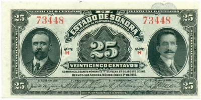 25 сентаво 1915 года Мексика (Провинция Сонора)