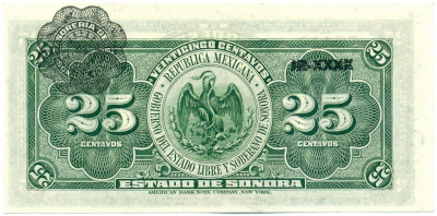 25 сентаво 1915 года Мексика (Провинция Сонора)