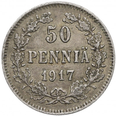 50 пенни 1917 года Русская Финляндия — Орел без корон (Временное правительство)