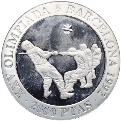 2000 песет 1992 года Испания «XXV Летние Олимпийские игры в Барселоне 1992 — Перетягивание каната»
