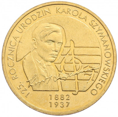 2 злотых 2007 года Польша «125 лет со дня рождения Кароля Шимановского»