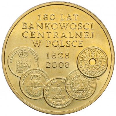 2 злотых 2009 года Польша «180 лет центральному банку Польши»