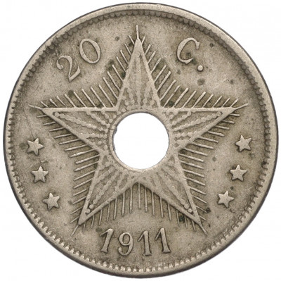 20 сантимов 1911 года Бельгийское Конго