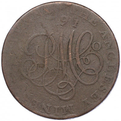 Токен 1/2 пенни 1791 года Великобритания (Остров Англси — компания Parys Mines Co)