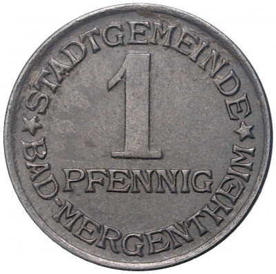 1 пфенниг 1920 года Германия — город Мергентхайм (Нотгельд)