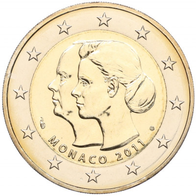 2 евро 2011 года Монако «Свадьба Князя Монако Альбера II и Шарлин Уиттсток»