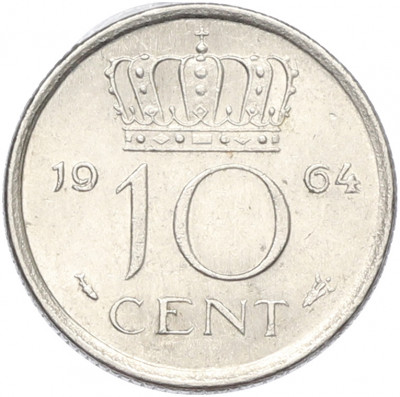 10 центов 1964 года Нидерланды