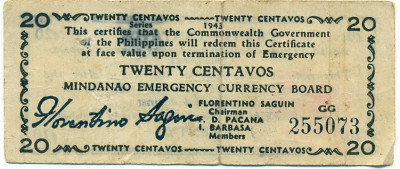 20 сентаво 1943 года Филиппины — провинция Минданао