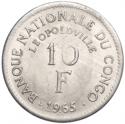 10 франков 1965 года Конго (ДРК)
