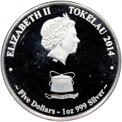 5 долларов 2014 года Токелау «Желтоперый тунец»