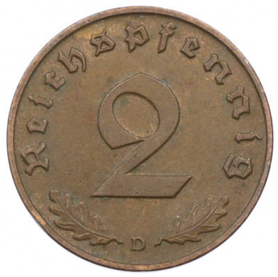 2 рейхспфеннига 1939 года D Германия